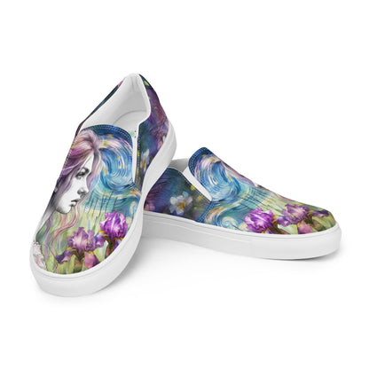 canvas slip on shoes, slip on shoes, canvas sneakers, canvas shoes, trendy fashion, unique shoe design, mens shoes, womens shoes, sneakers, art by jen duran