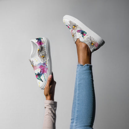 canvas slip on shoes, slip on shoes, canvas sneakers, canvas shoes, trendy fashion, unique shoe design, mens shoes, womens shoes, sneakers, art by jen duran