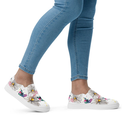 canvas slip on shoes, slip on shoes, canvas sneakers, canvas shoes, trendy fashion, unique shoe design, mens shoes, womens shoes, sneakers, art by jen duran