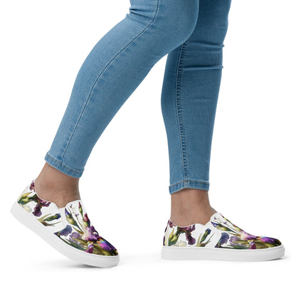 canvas slip on shoes, slip on shoes, canvas sneakers, canvas shoes, trendy fashion, unique shoe design, mens shoes, womens shoes, sneakers, art by jen duran