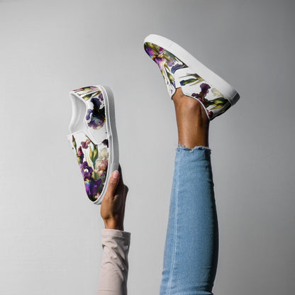 canvas slip on shoes, slip on shoes, canvas sneakers, canvas shoes, trendy fashion, unique shoe design, mens shoes, womens shoes, sneakers, art by jen duran