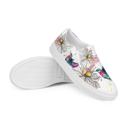 canvas slip on shoes, slip on shoes, canvas sneakers, canvas shoes, trendy fashion, unique shoe design, mens shoes, womens shoes, sneakers, art by jen duran