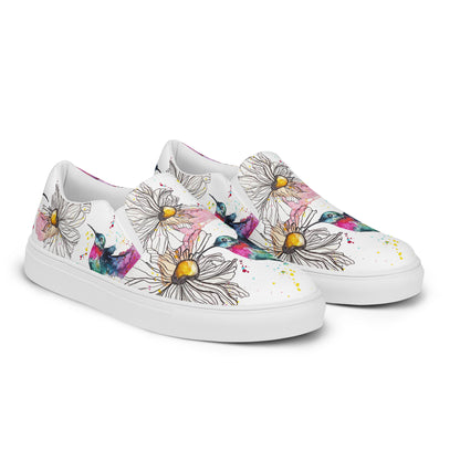 canvas slip on shoes, slip on shoes, canvas sneakers, canvas shoes, trendy fashion, unique shoe design, mens shoes, womens shoes, sneakers, art by jen duran