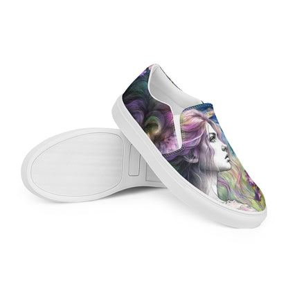 canvas slip on shoes, slip on shoes, canvas sneakers, canvas shoes, trendy fashion, unique shoe design, mens shoes, womens shoes, sneakers, art by jen duran