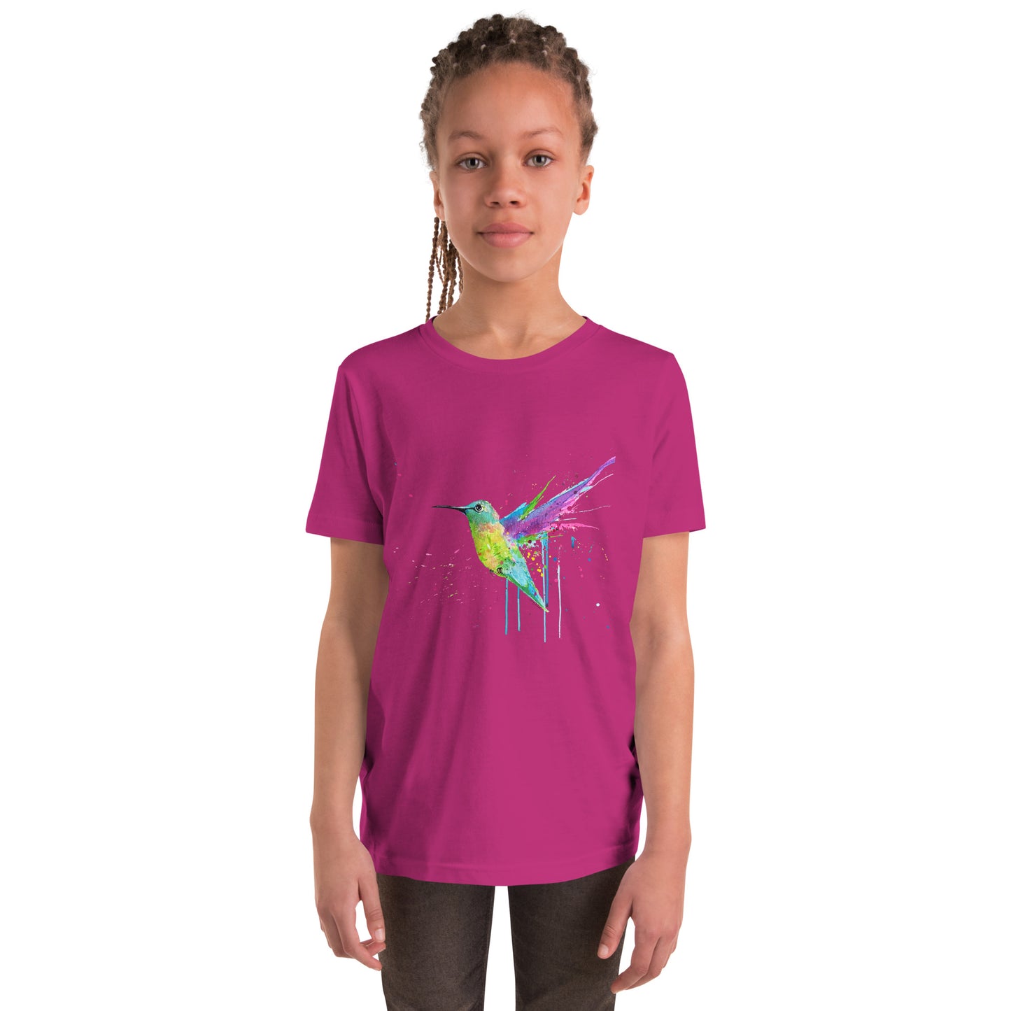 Youth Short Sleeve T-Shirt - Rainbow Hummingbird Splash