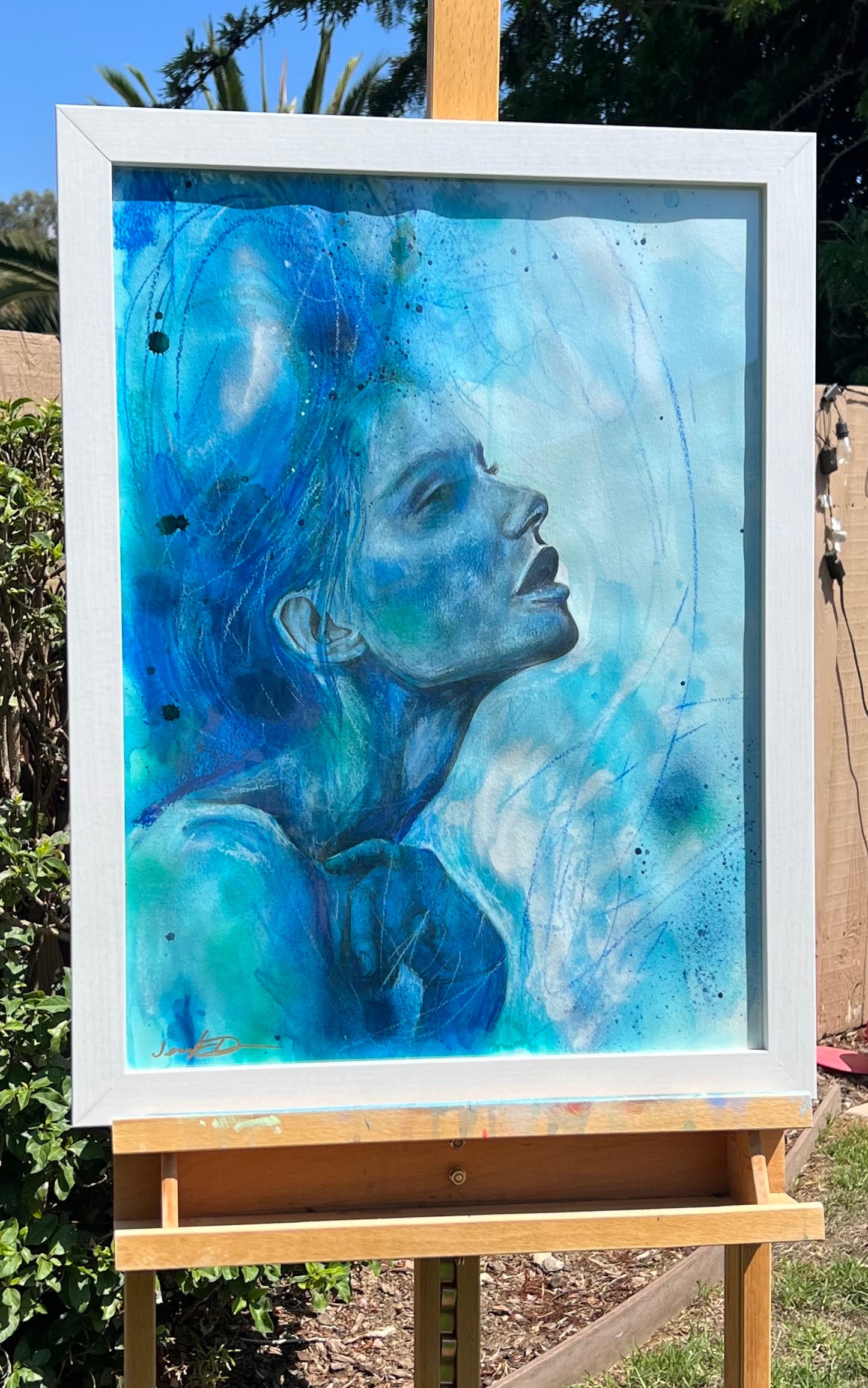 Modern Ocean Sea Blue Woman Watercolor Wall Art Original Painting by Jen Duran