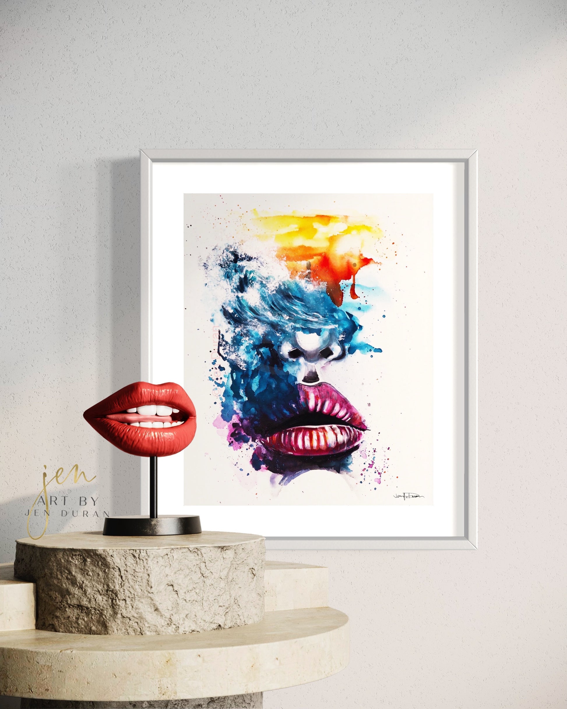 watercolor painting, ocean art, abstract art, lips, Canvas Wall Art, Home Decor, Art By Jen Duran