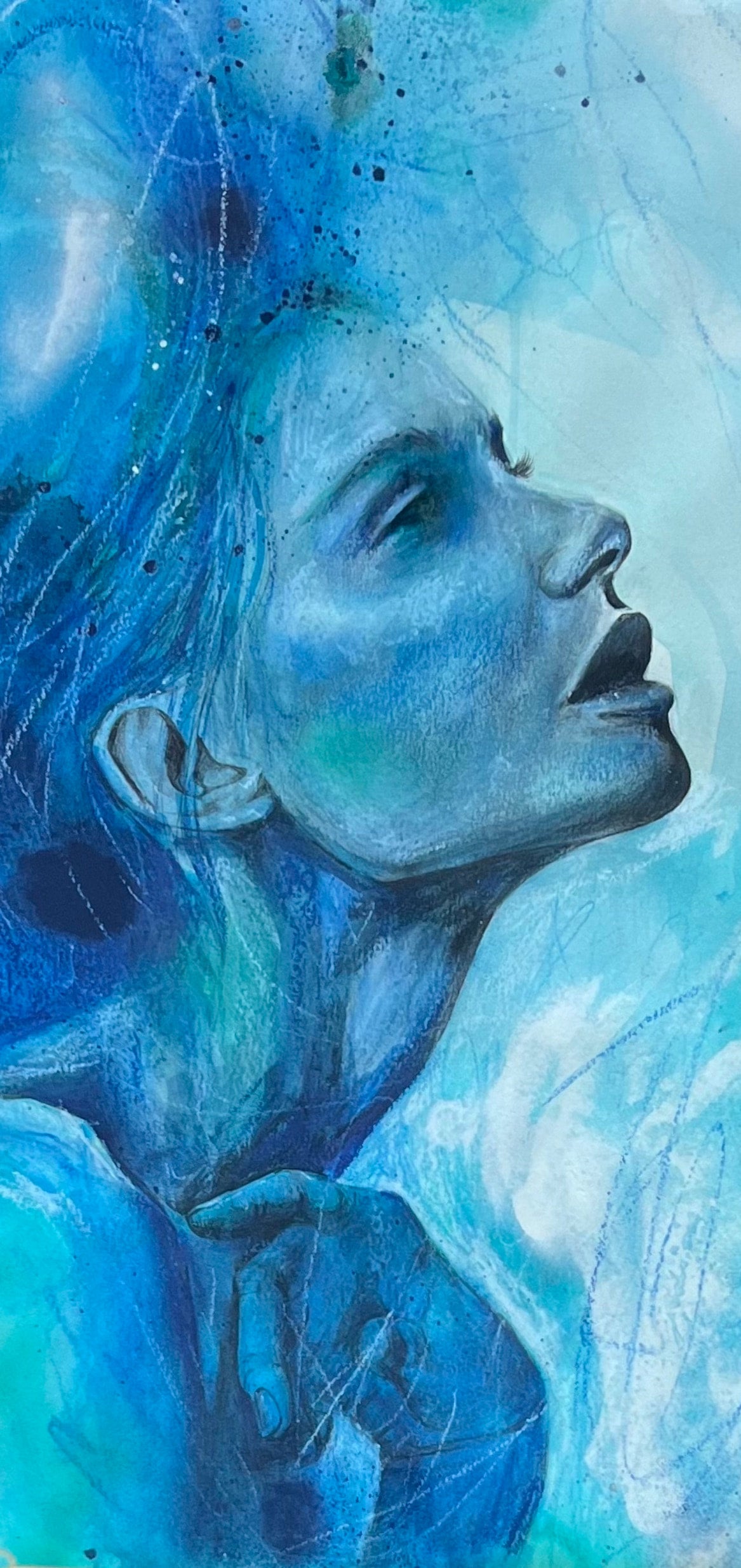 Modern Ocean Sea Blue Woman Watercolor Wall Art Original Painting by Jen Duran
