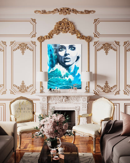 Modern Ocean Sea Wave Blue Woman Watercolor Wall Art Original Painting by Jen Duran