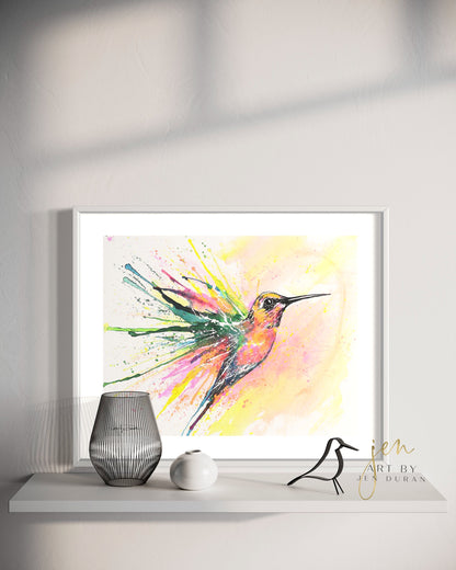 Rainbow Hummingbird Fine Art Paper Print | Wall Art | Home Decor