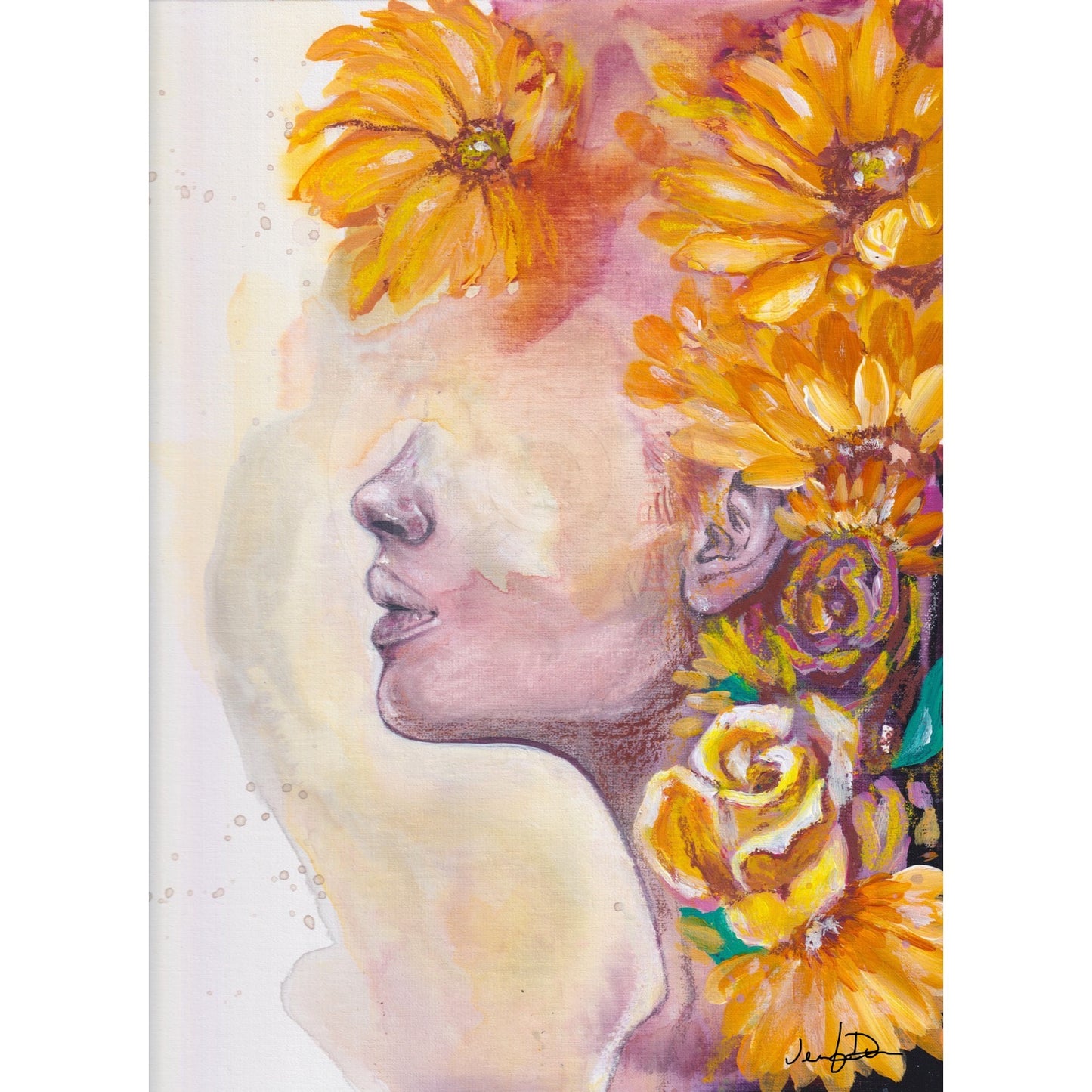 Sunflower Floral Woman Fine Art Paper Print | Wall Art