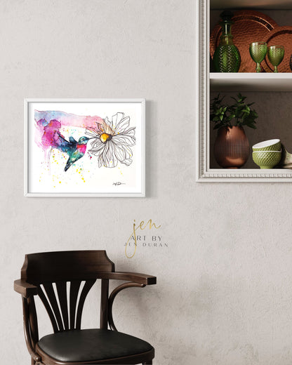 Watercolor Hummingbird Canvas Wall Art Print
