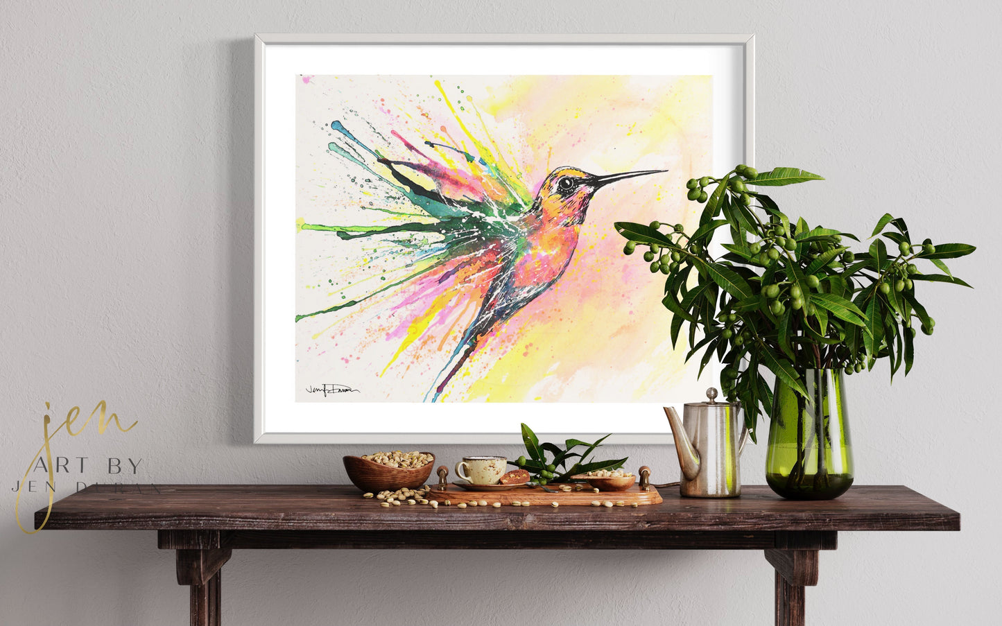 "Rainbow Splash Hummingbird" Giclée Canvas Print