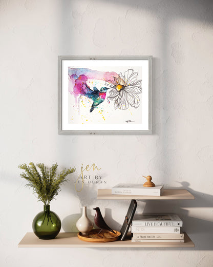 Watercolor Hummingbird Canvas Wall Art Print