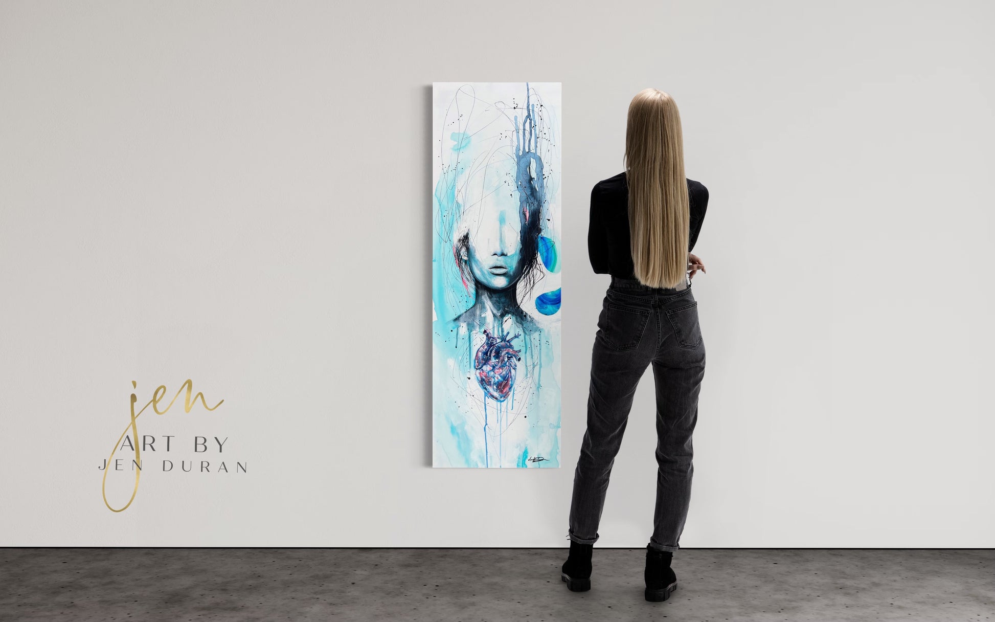 "SET FREE" Original Watercolor and Mixed Media Painting | Canvas Wall Art | Home Decor | Art By Jen DuranAbstract Modern Portrait Figure Heart Watercolor Canvas Wall Art Painting by Jen Duran