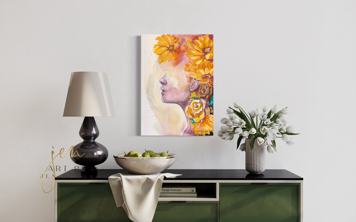 Sunflower Floral Woman Fine Art Paper Print | Wall Art